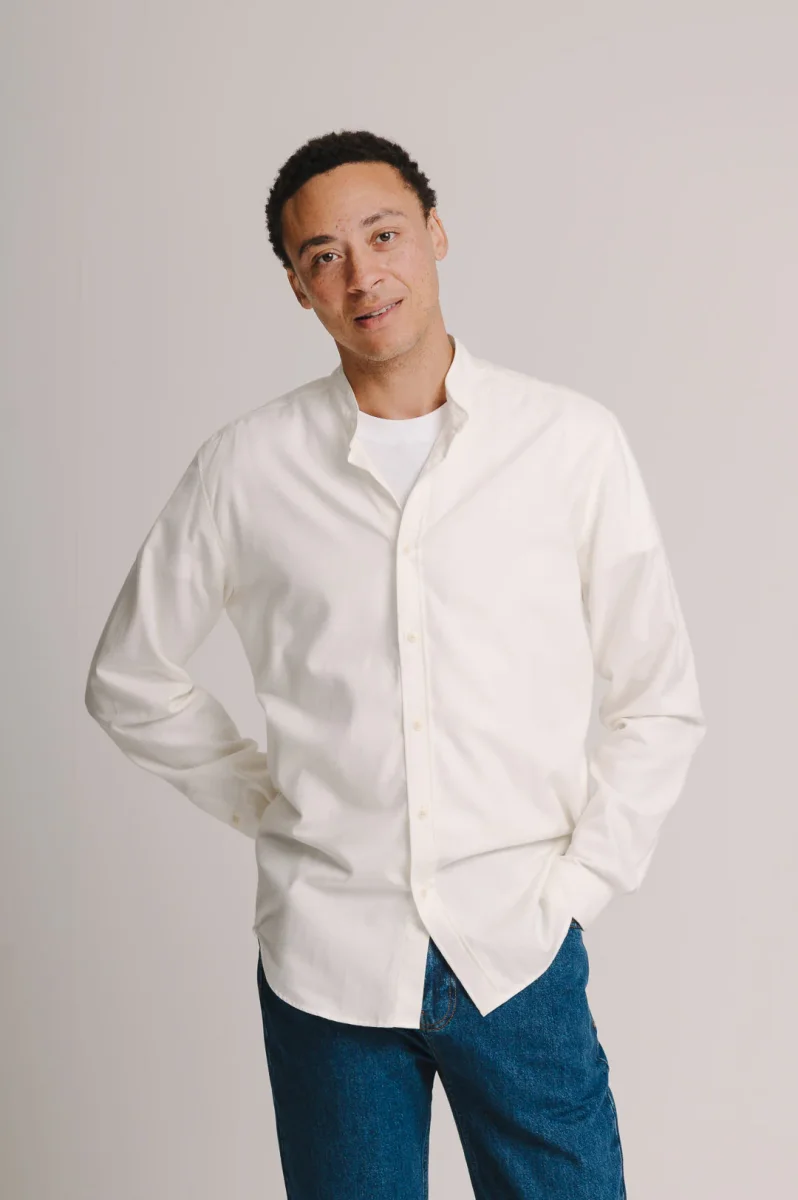 Cream Cotton Cashmere Grandad Shirt - Image 4
