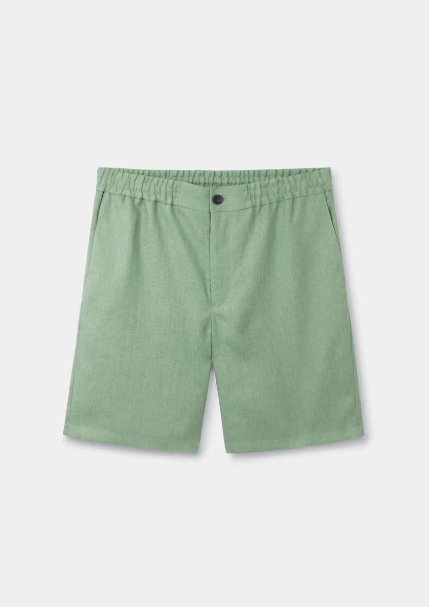 Ash Green Linen Drawstring Shorts