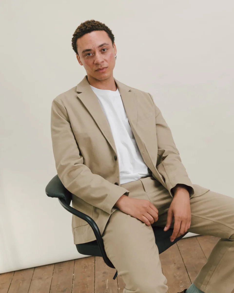 Khaki Cream Cotton Twill Blazer - Image 6