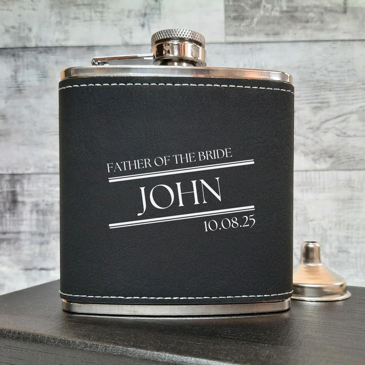 Personalised Leather Hip Flasks For Your Wedding Party - Gift Boxed - Image 3