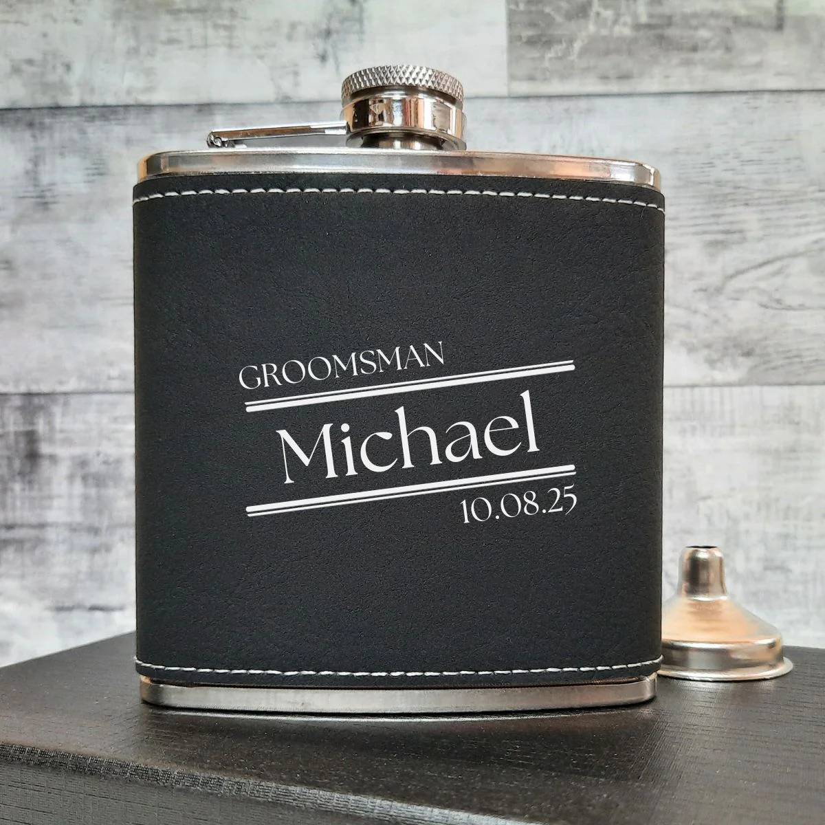 Personalised Leather Hip Flasks For Your Wedding Party - Gift Boxed - Image 6
