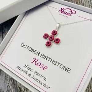 October Birthstone Necklace - Cross Pendant