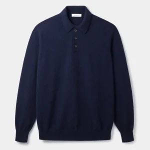 Navy Cashmere Long Sleeve Polo