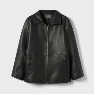 Women's Funnel Neck Leather Jacket