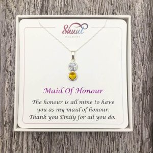 Bridal Party Gifts For Bridesmaids - Custom Crystal Colour Necklaces With Message